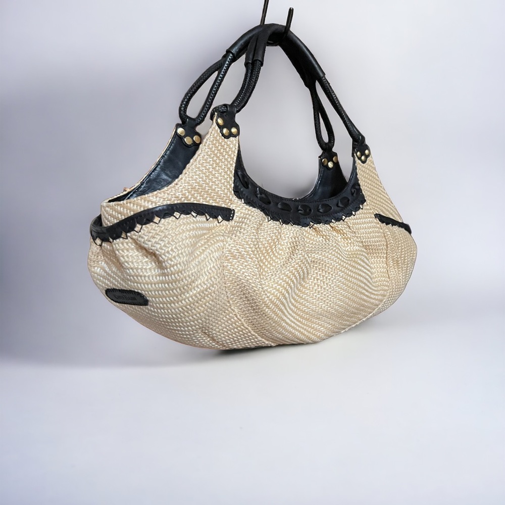 COLE HAAN VINTAGE “SARAH” LEATHER AND STRAW SATCHEL - Picture 2 of 6